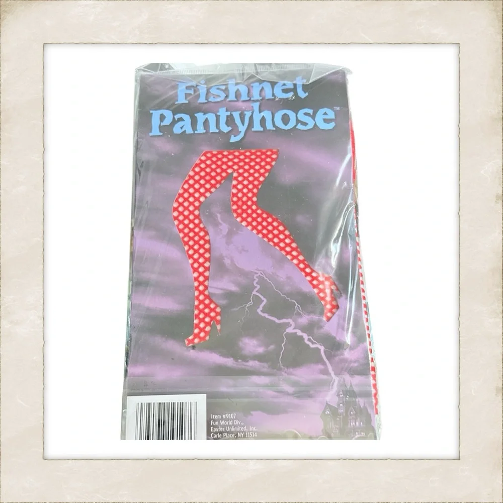 1980’s Deadstock Fishnet Pantyhose in Black and Red-‎ You Chose, One Size
